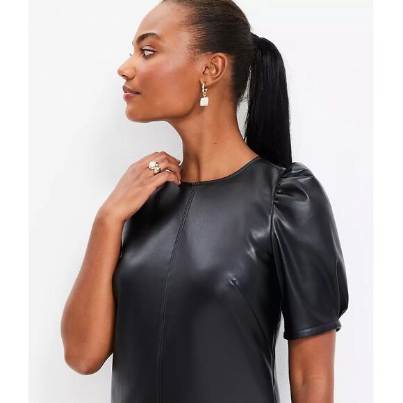 NWT LOFT Women's 12 Faux Leather Shift Dress Black Office Siren Career Edgy Work - Picture 2 of 11